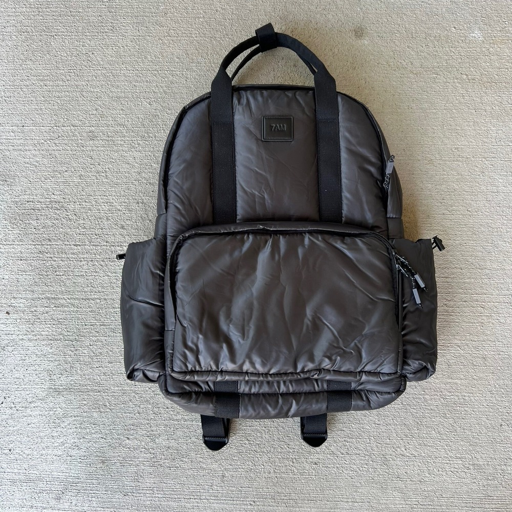 NWOT 7AM Enfant "The Sydney" Diaper Backpack Black Vegan Leather Baby Bag